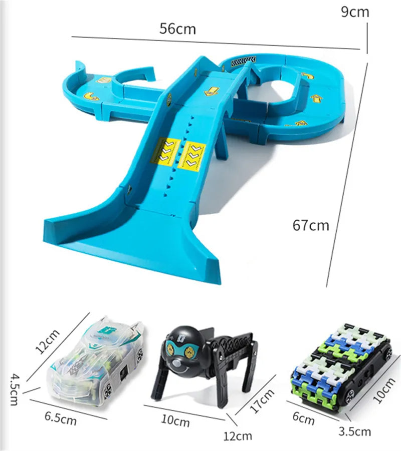 Racerbana med interaktiv robotbil och hund