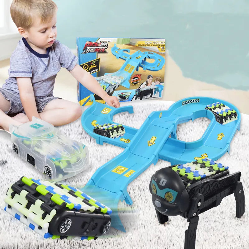 Racerbana med interaktiv robotbil och hund