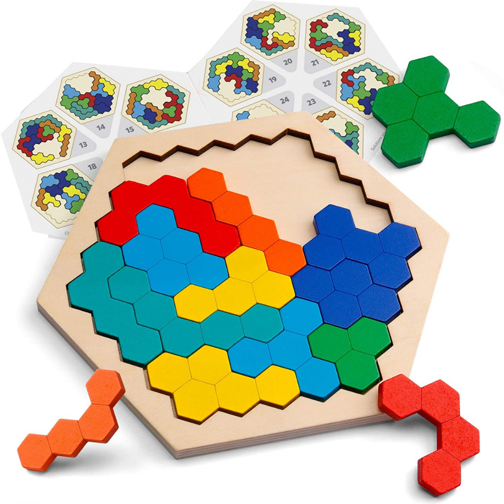 Hexagon Puzzle – Geometriskt träpussel för barn