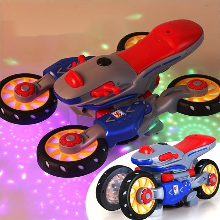 Elektrisk Motorcykel för Barn – 360° Roterande Leksak med LED-ljus & Musik