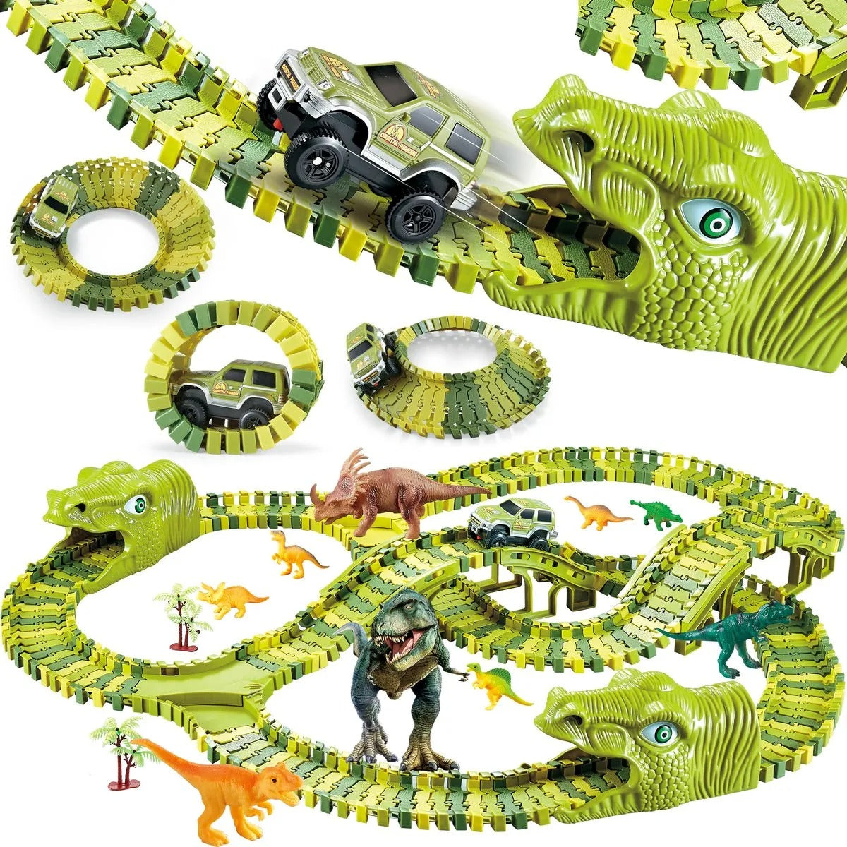 Dinosaurie racerbana för barn – Flexibel bilbana med lekfigurer och tillbehör