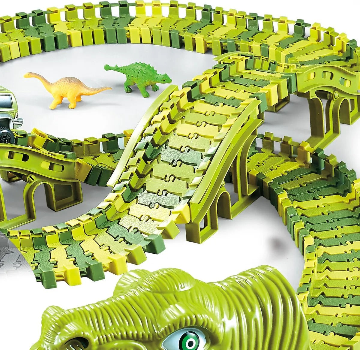 Dinosaurie racerbana för barn – Flexibel bilbana med lekfigurer och tillbehör