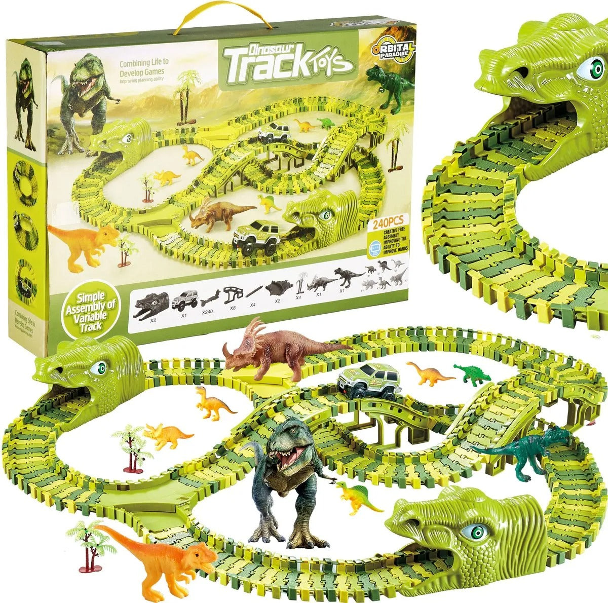 Dinosaurie racerbana för barn – Flexibel bilbana med lekfigurer och tillbehör