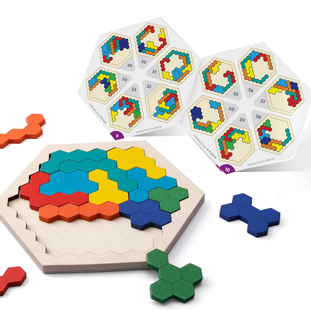 Hexagon Puzzle – Geometriskt träpussel för barn