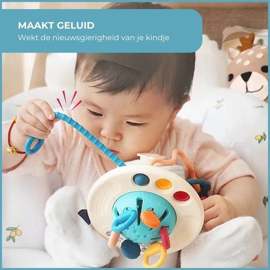 Sensorisk bläckfisk-leksak för bebisar – interaktiv fidgetleksak med bitringar och musik