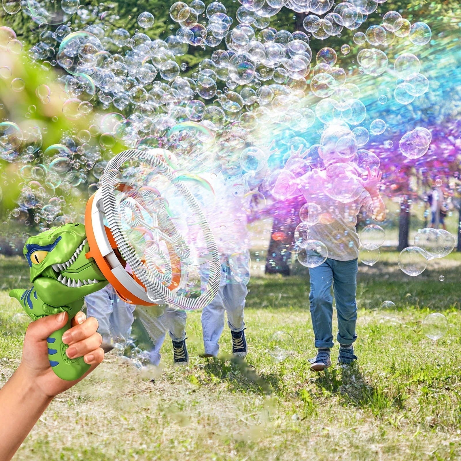 Såpbubblemaskin med dinosaurie – Automatisk bubbelleksak för barn