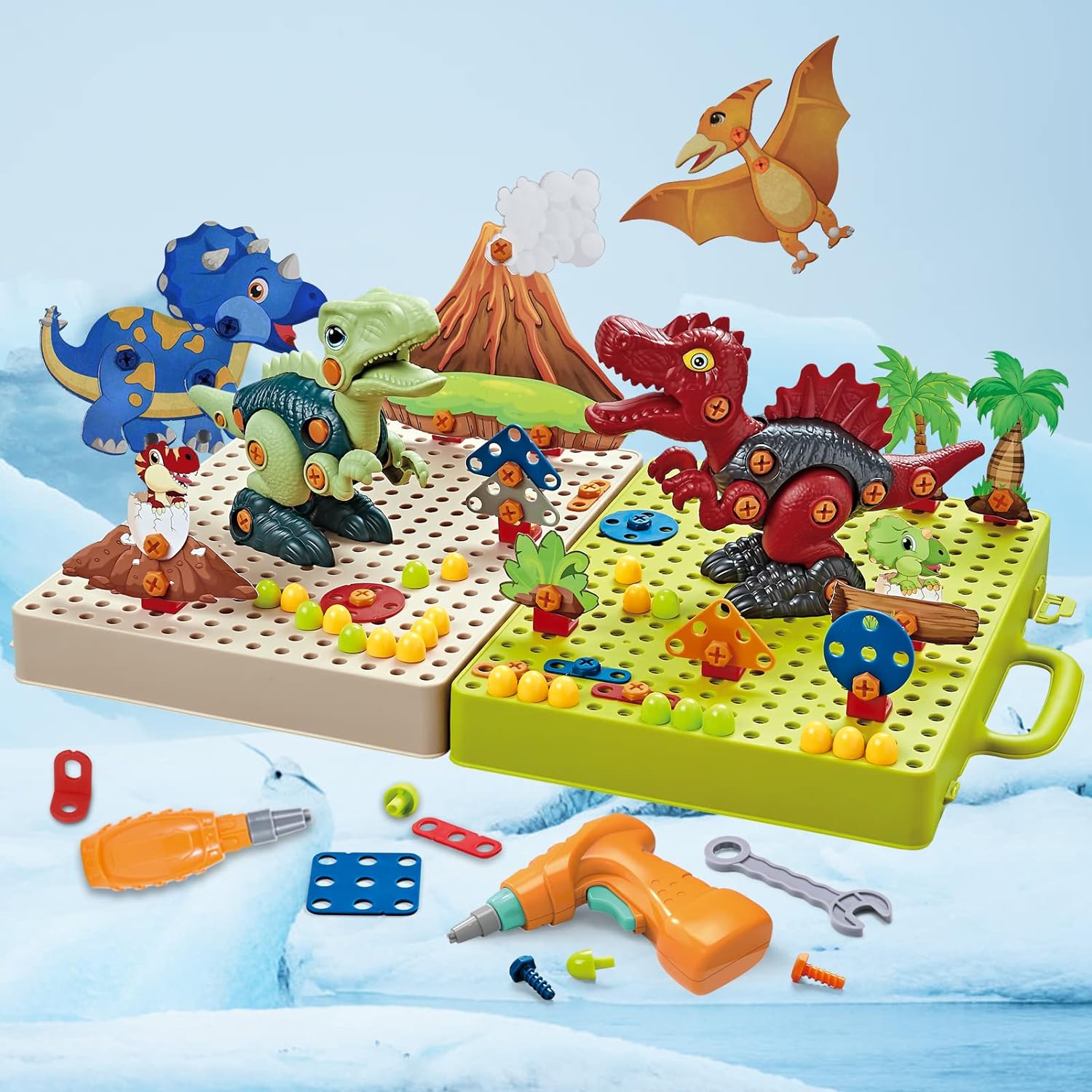 Bygg- och borrleksak för barn – Kreativ dinosaurielåda i ABS-plast