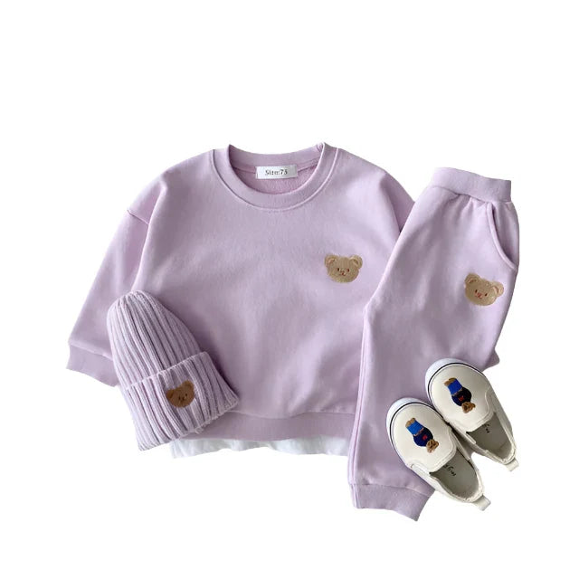 Träningsoverall med björnmotiv för småbarn – Bekväm och stilfull 3-delad outfit