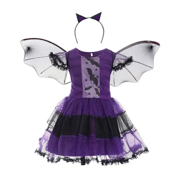 Barn Halloweenoutfit – vampyr eller häxa, komplett set med hårband och vingar