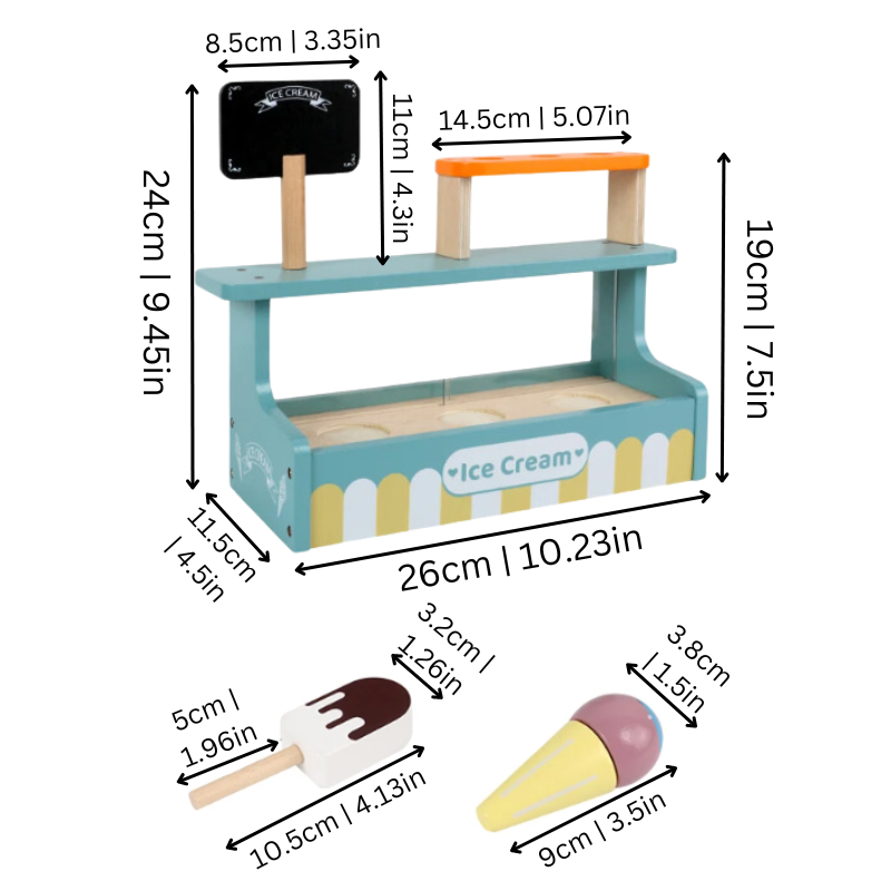 Träglass leksakset med magneter – Montessori rollspel för barn från 3 år