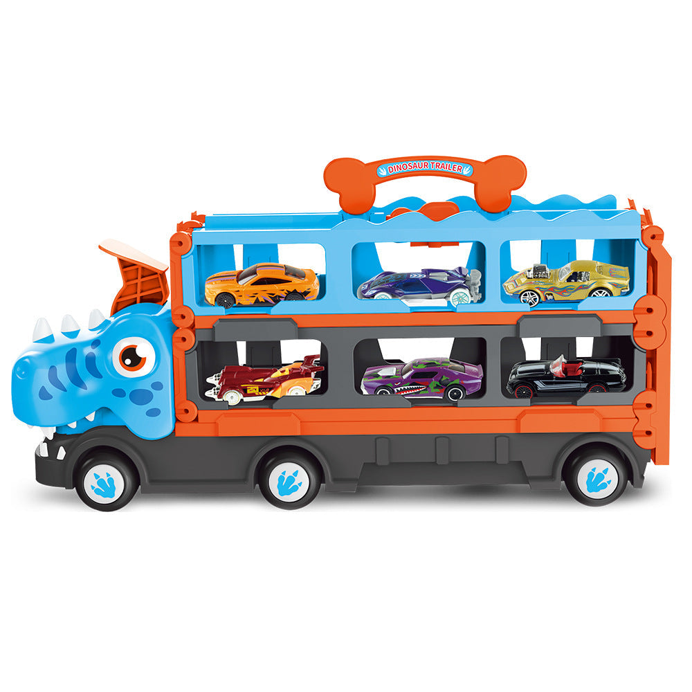 Dinosaurielastbil med racerbana – Leksakstruck med minibilar för barn