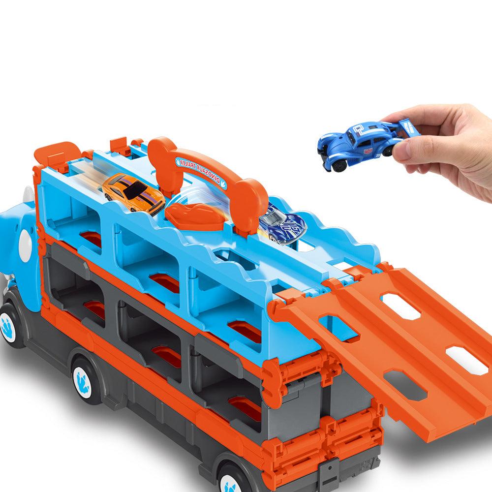 Dinosaurielastbil med racerbana – Leksakstruck med minibilar för barn