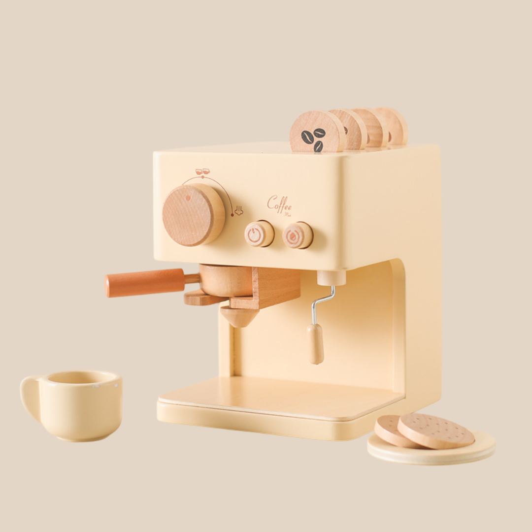 Träkaffemaskin för barn | Pedagogisk rollspelsleksak med tillbehör