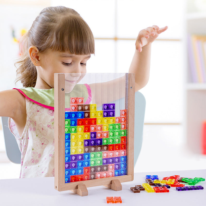 3D Tetris pusselbräda i trä för barn