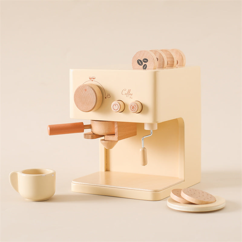 Träkaffemaskin för barn | Pedagogisk rollspelsleksak med tillbehör