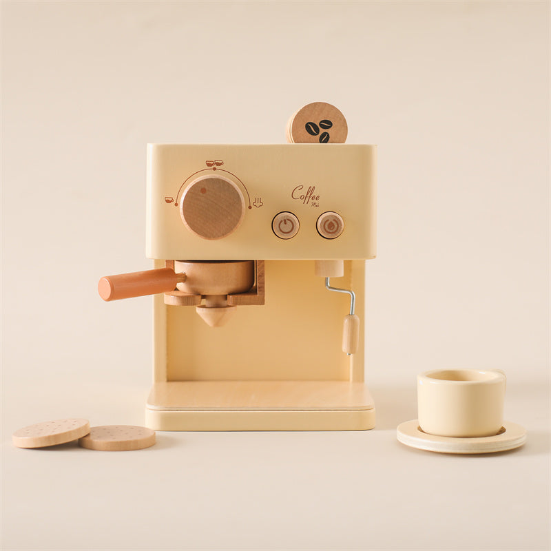 Träkaffemaskin för barn | Pedagogisk rollspelsleksak med tillbehör