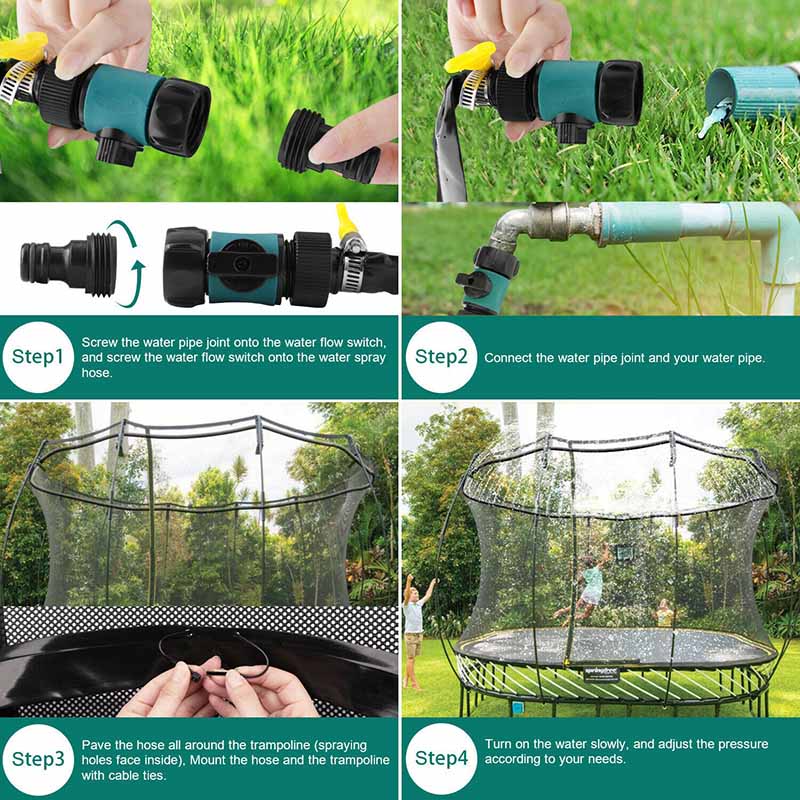 Trampolinspridare med vattendimma – Förvandlar studsmattan till vattenlek