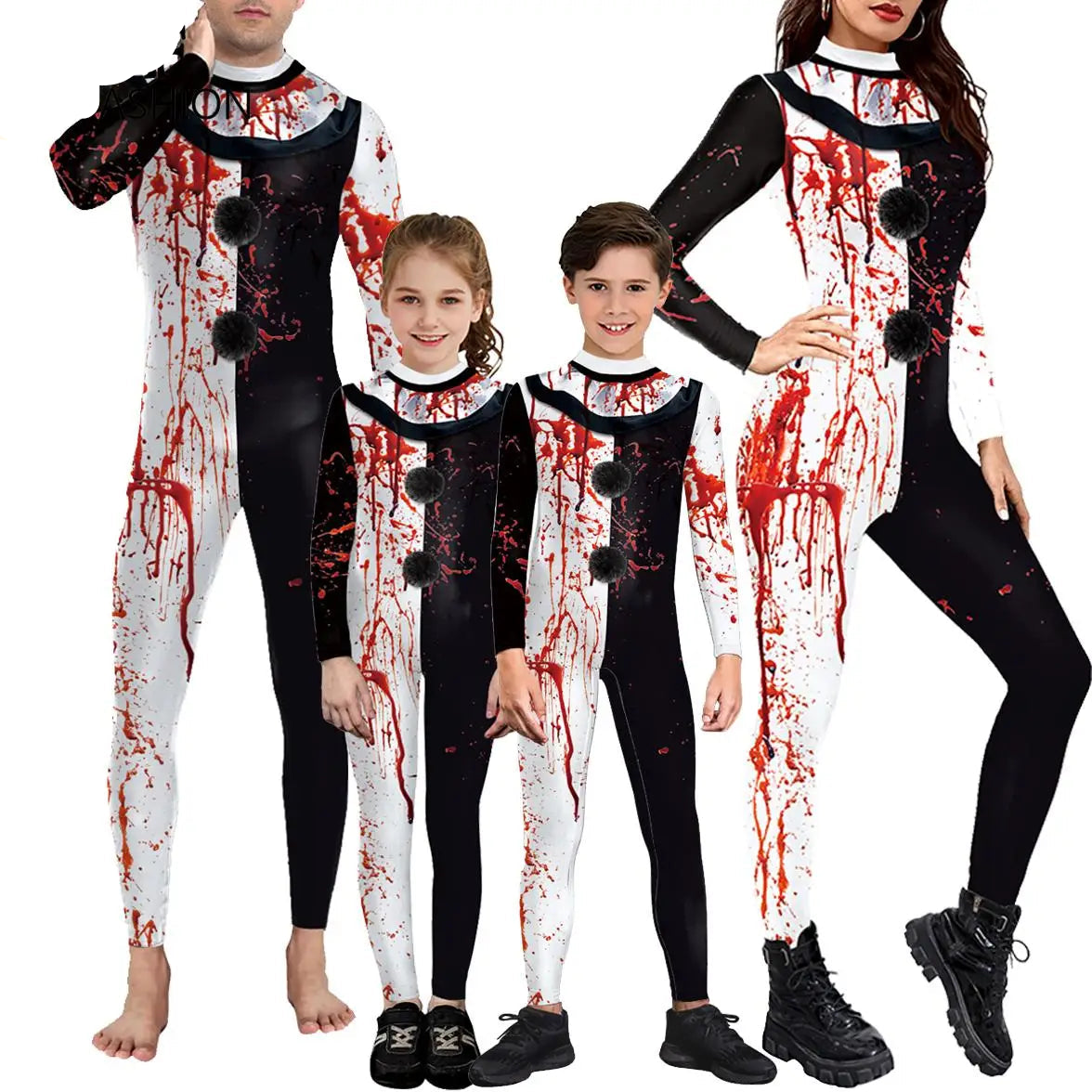 Halloweendräkt – blodclown för familjematchning, elastisk och realistisk