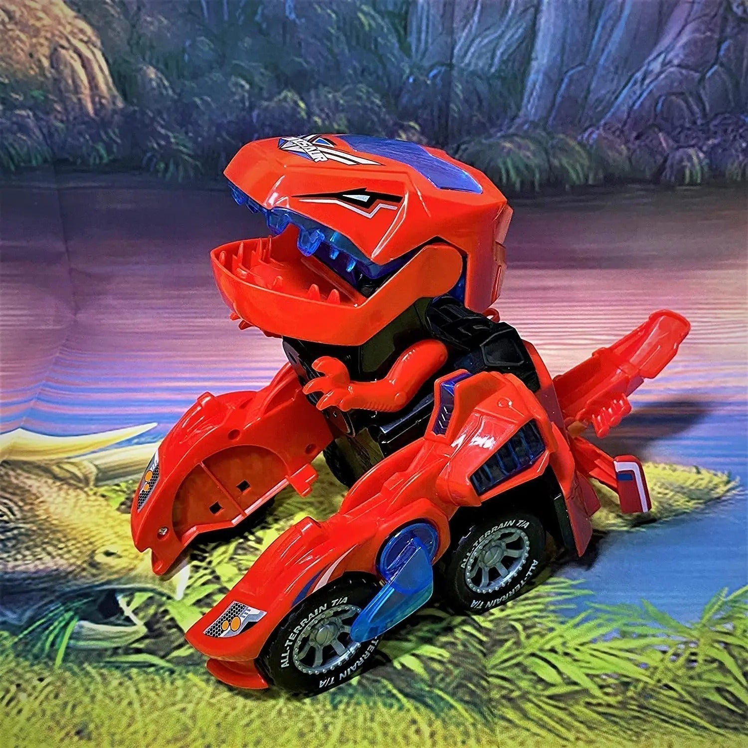Transformerande dinosauriebil för barn – Leksak med ljus, ljud & rörelse