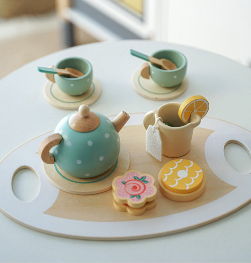 High Tea lekset i trä för barn | Pedagogisk te-servis i pastellfärger