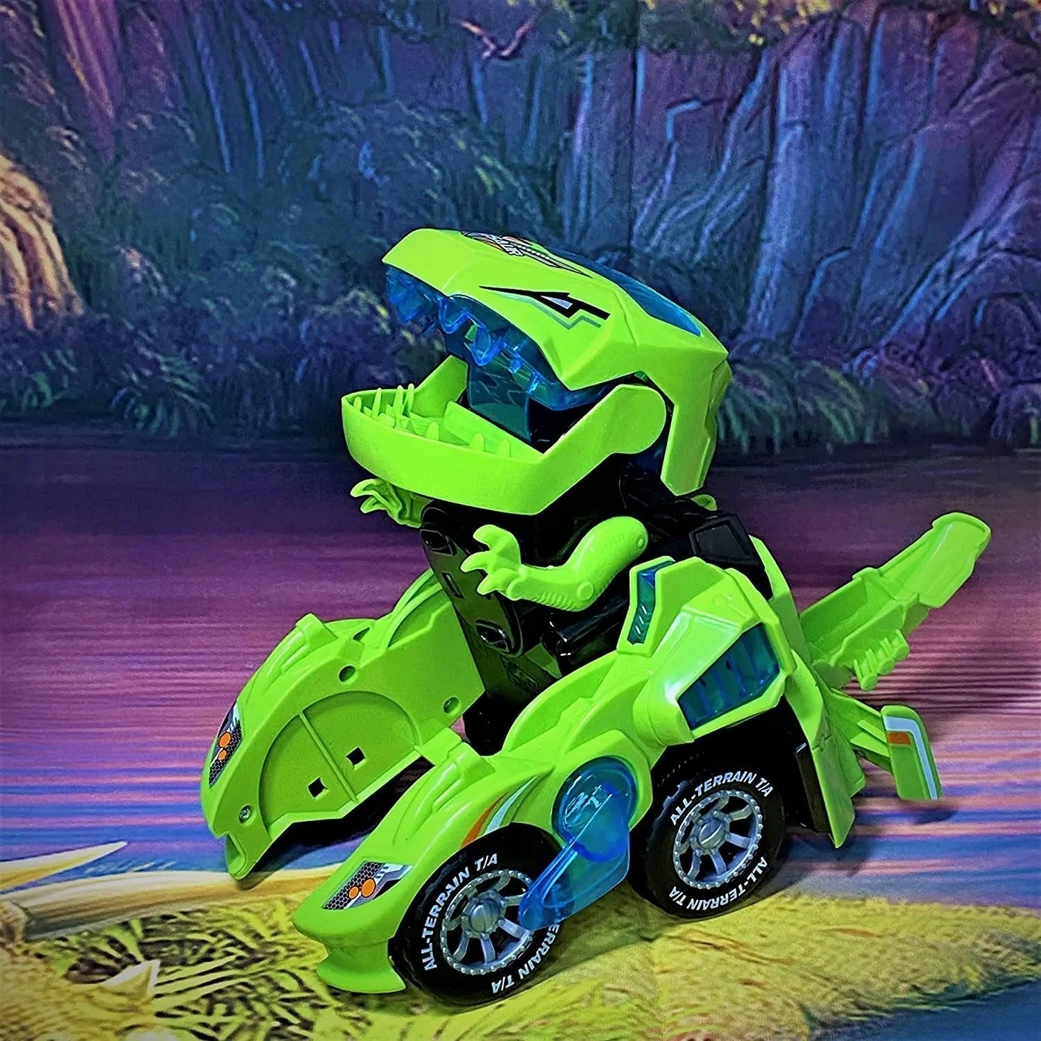 Transformerande dinosauriebil för barn – Leksak med ljus, ljud & rörelse