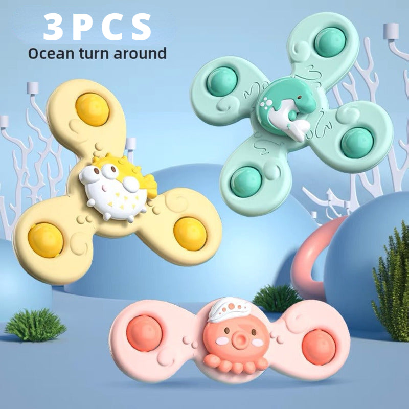 Fidget spinner set för småbarn – 3-delad sensorisk badleksak med sugproppar