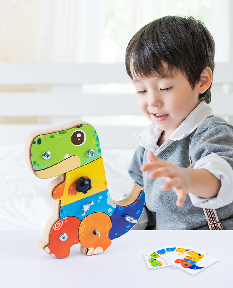3D byggsats i trä för barn – dinosaurie – pedagogisk STEM-leksak