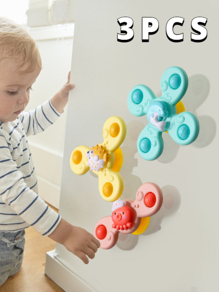 Fidget spinner set för småbarn – 3-delad sensorisk badleksak med sugproppar