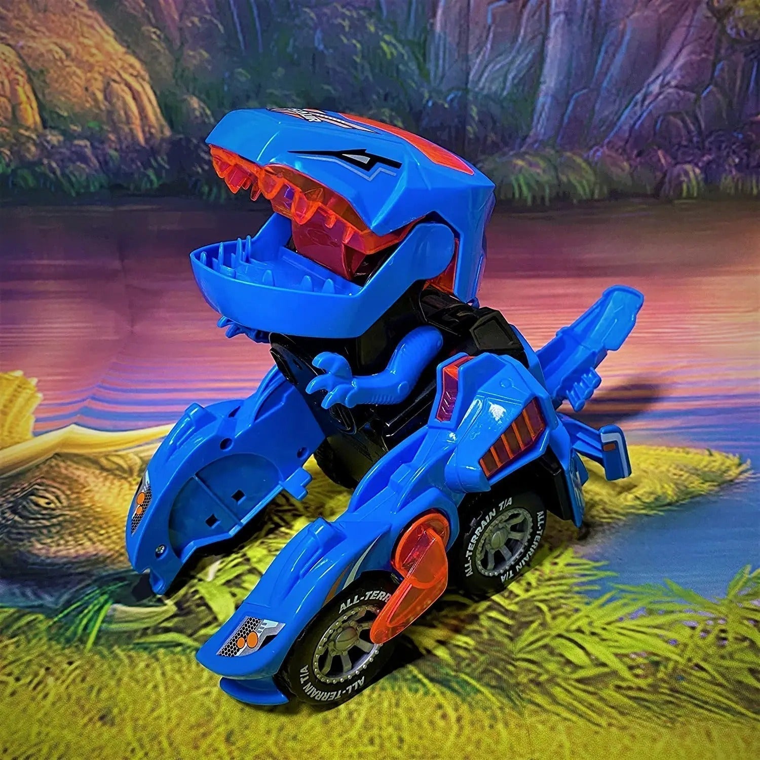 Transformerande dinosauriebil för barn – Leksak med ljus, ljud & rörelse