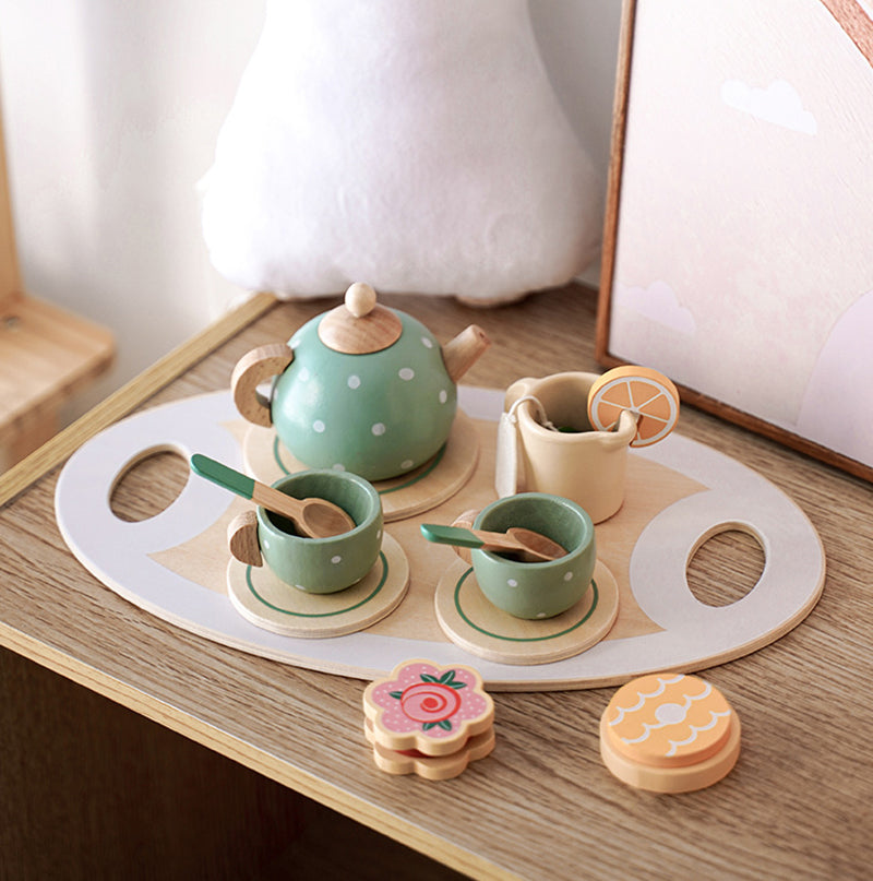 High Tea lekset i trä för barn | Pedagogisk te-servis i pastellfärger