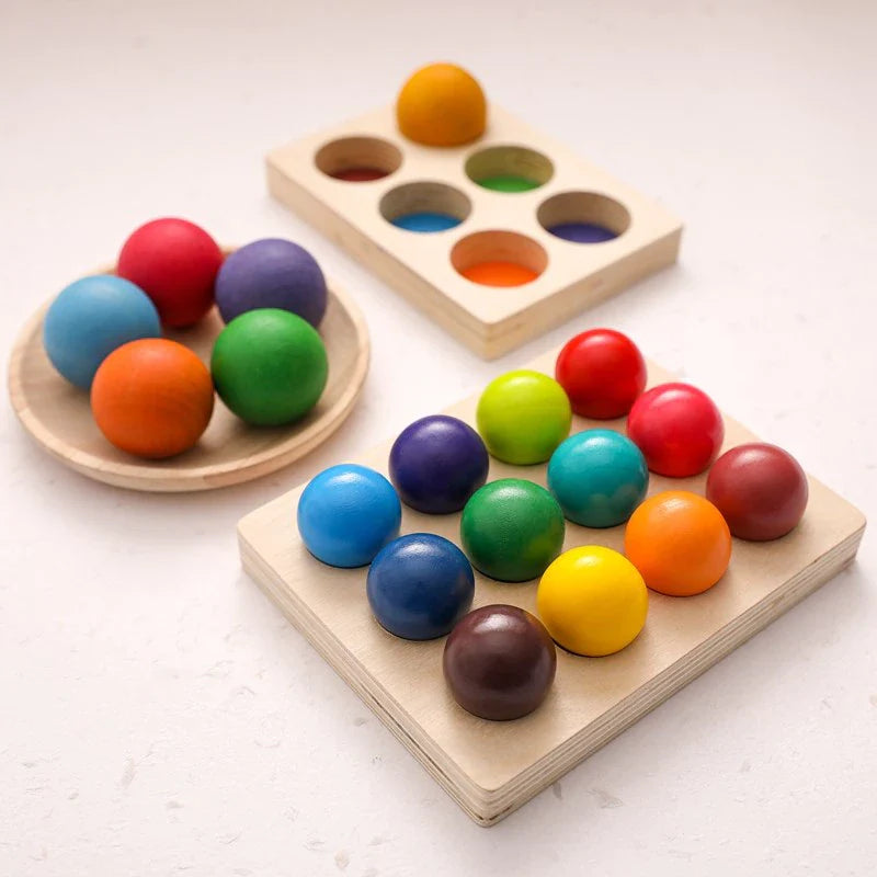 Wooden Rainbow Balls – Montessori Sorting Game