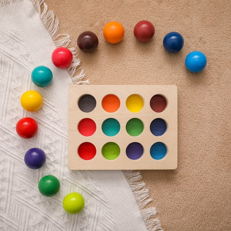 Wooden Rainbow Balls – Montessori Sorting Game