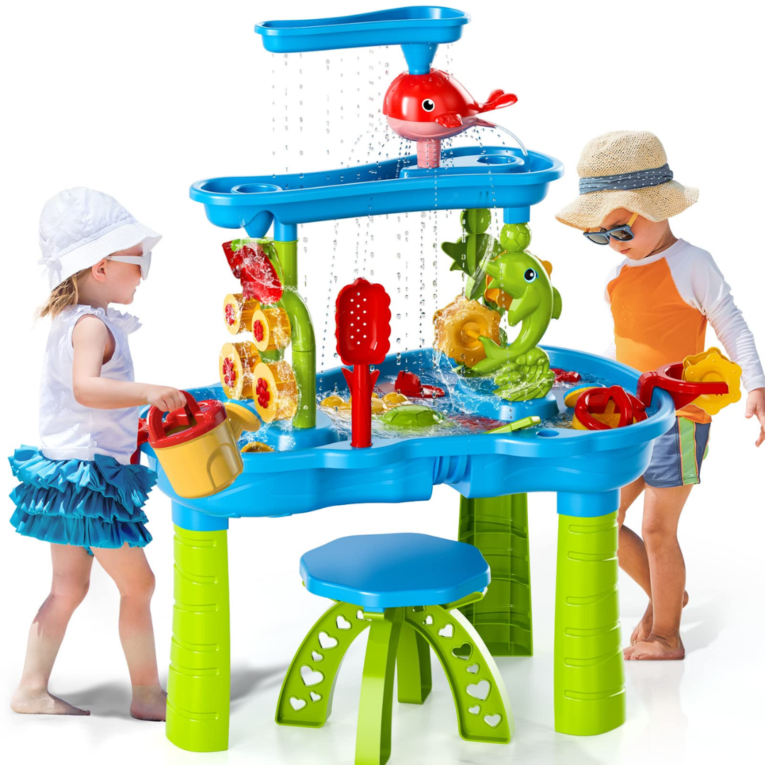 Sand- och vattenlekbord för barn – 3 nivåer med tillbehör, utomhuslek från 3 år