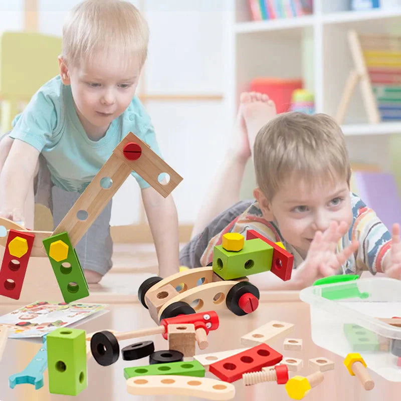 Träverktygslåda för barn – Montessori byggleksak i trä för kreativt lärande