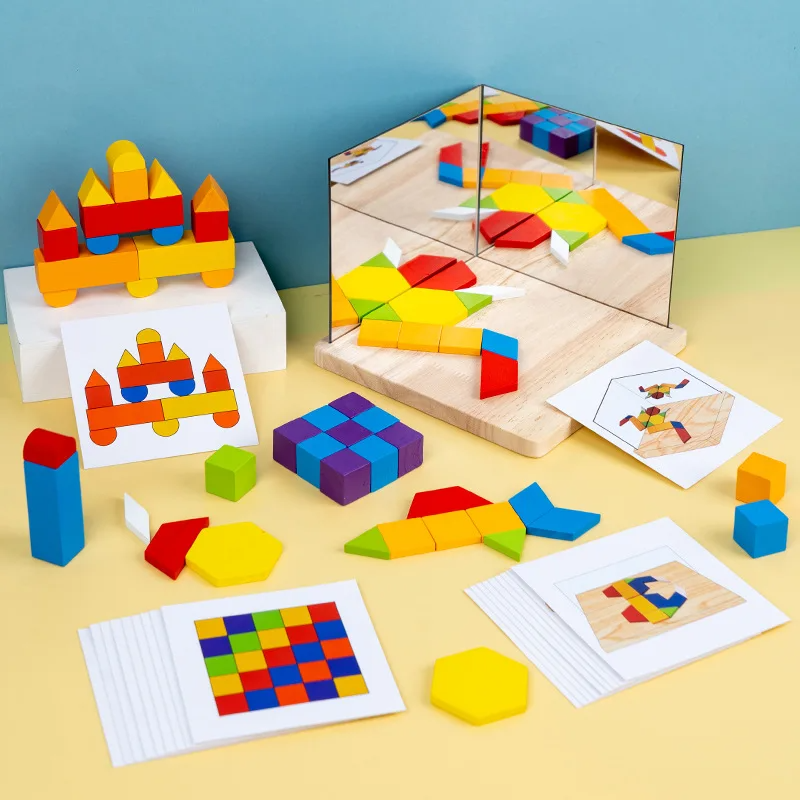 Pusselblock med spegel – Reflection Play för kreativt lärande