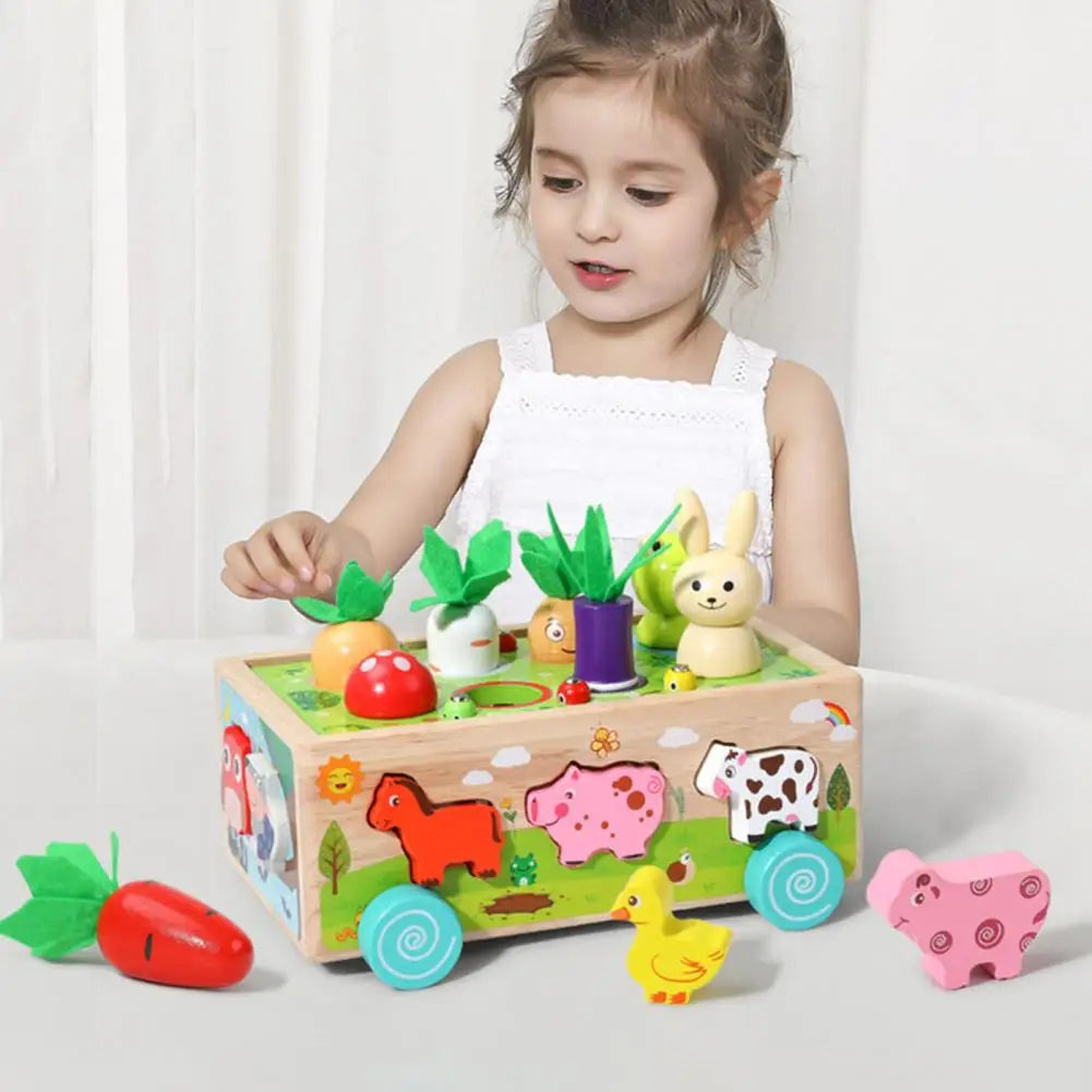 Wooden Animal and Vegetable Sorting Wagon – Educational Toy for Toddlers