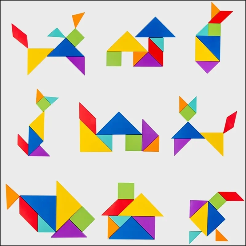 Tangram-pussel i trä för barn – Kreativt lärande genom former