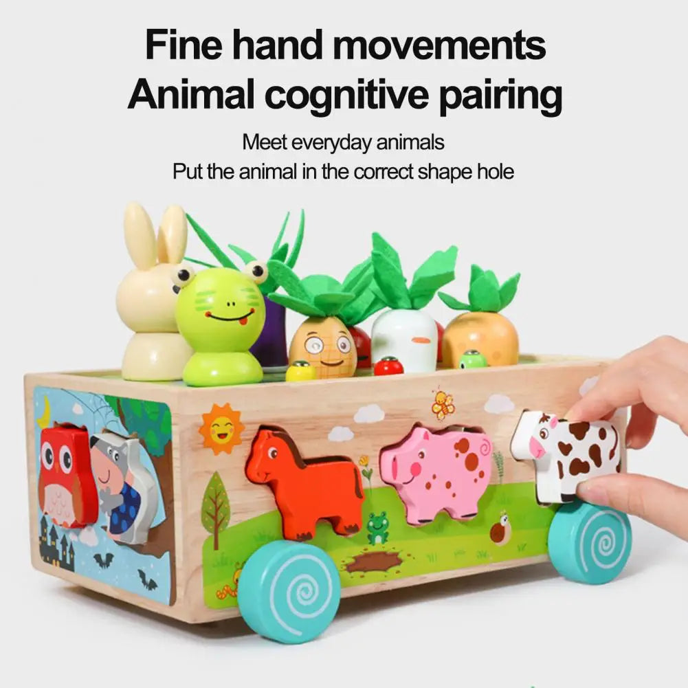 Wooden Animal and Vegetable Sorting Wagon – Educational Toy for Toddlers