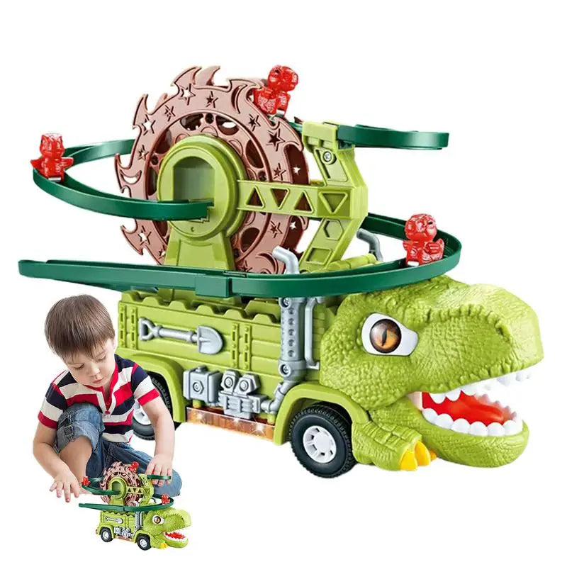 Dinosaurielastbil med rutschbana – Motorisk lek och äventyr