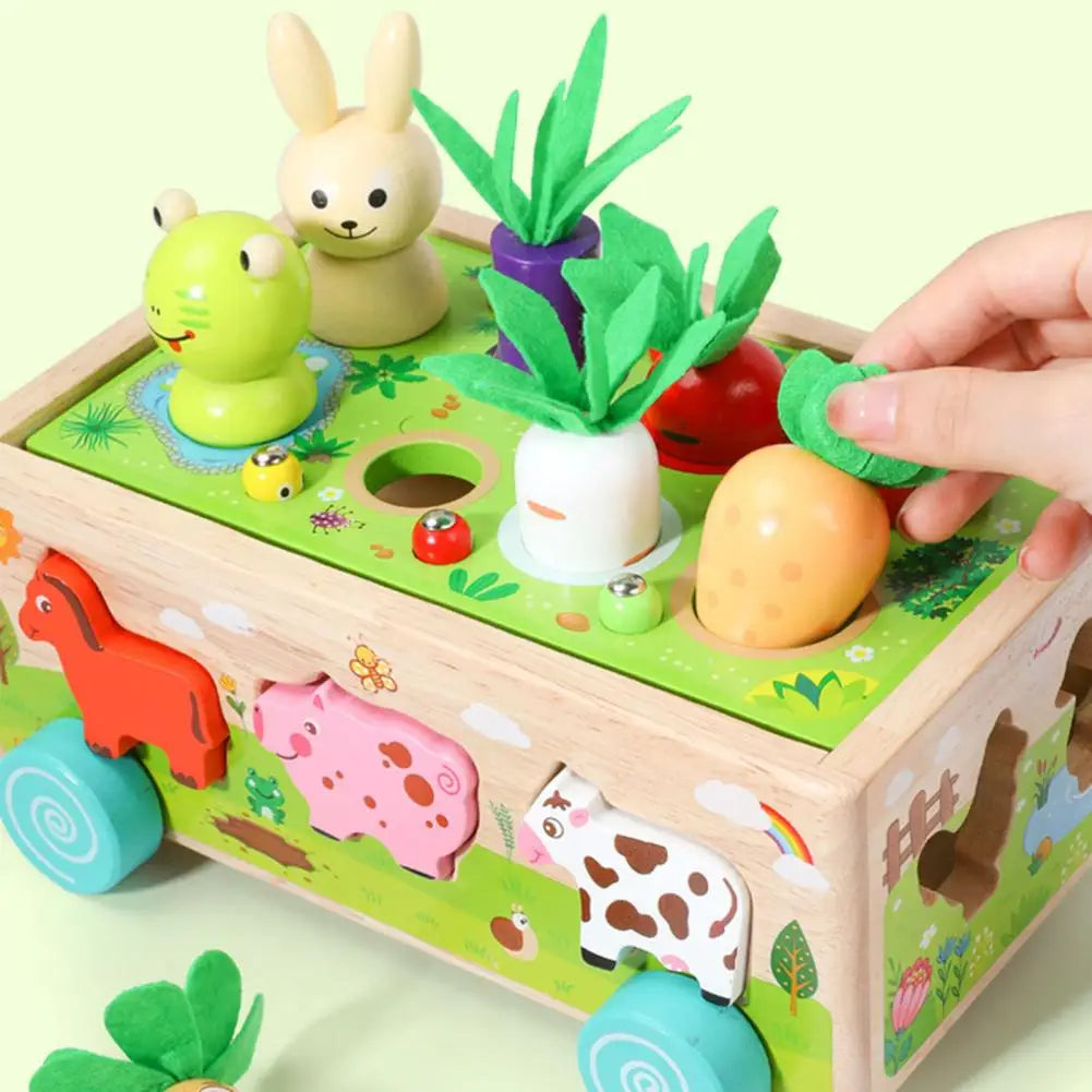Wooden Animal and Vegetable Sorting Wagon – Educational Toy for Toddlers