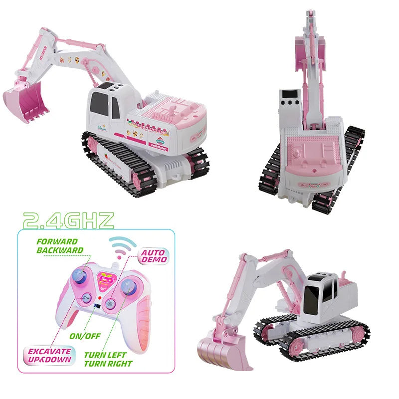 Pink Power Digger – Radiostyrd grävmaskin för barn