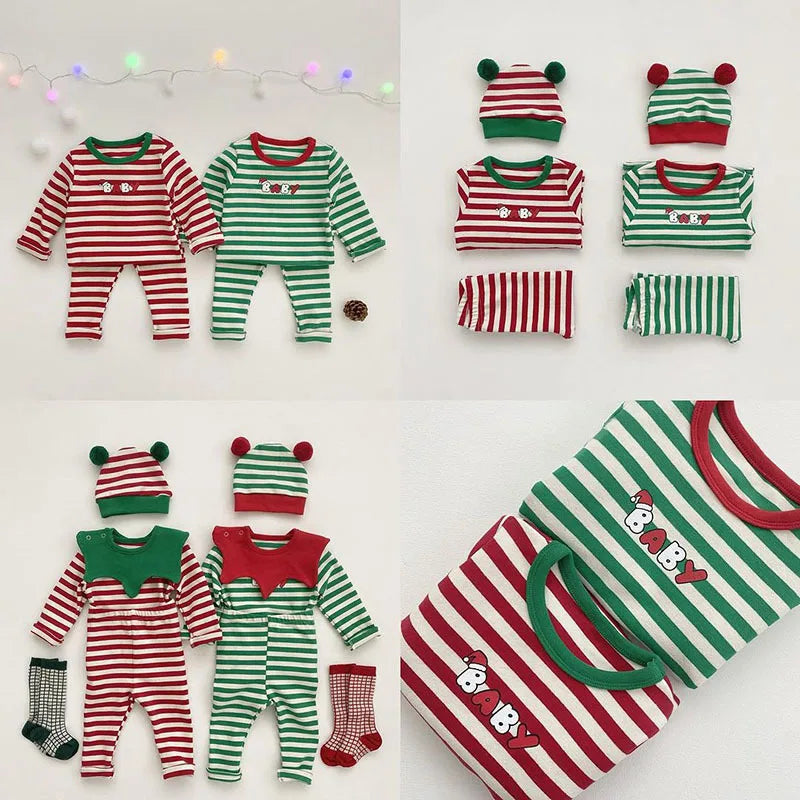 Julpyjamas för bebis – Bekväm och varm med randigt mönster