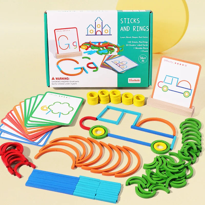 Träpussel Sticks & Rings – Kreativ lek och problemlösning för barn