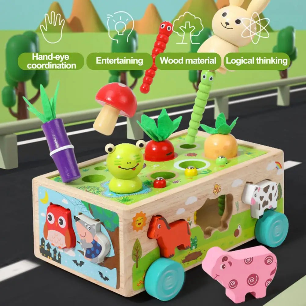 Wooden Animal and Vegetable Sorting Wagon – Educational Toy for Toddlers