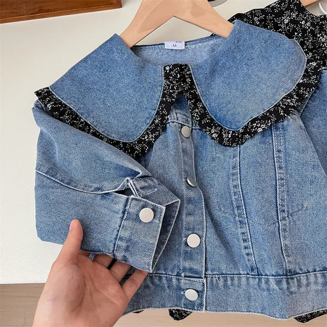 Jeansjacka med klänning för barn – blommigt tvådelat set