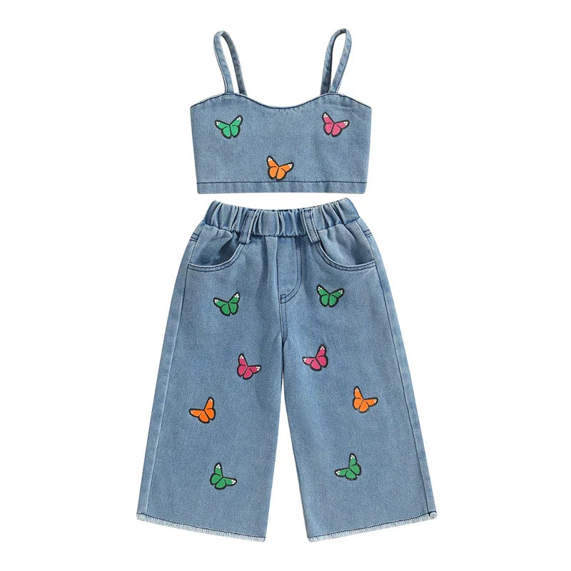 Flickset i denim med broderi – sommaroutfit i bomull