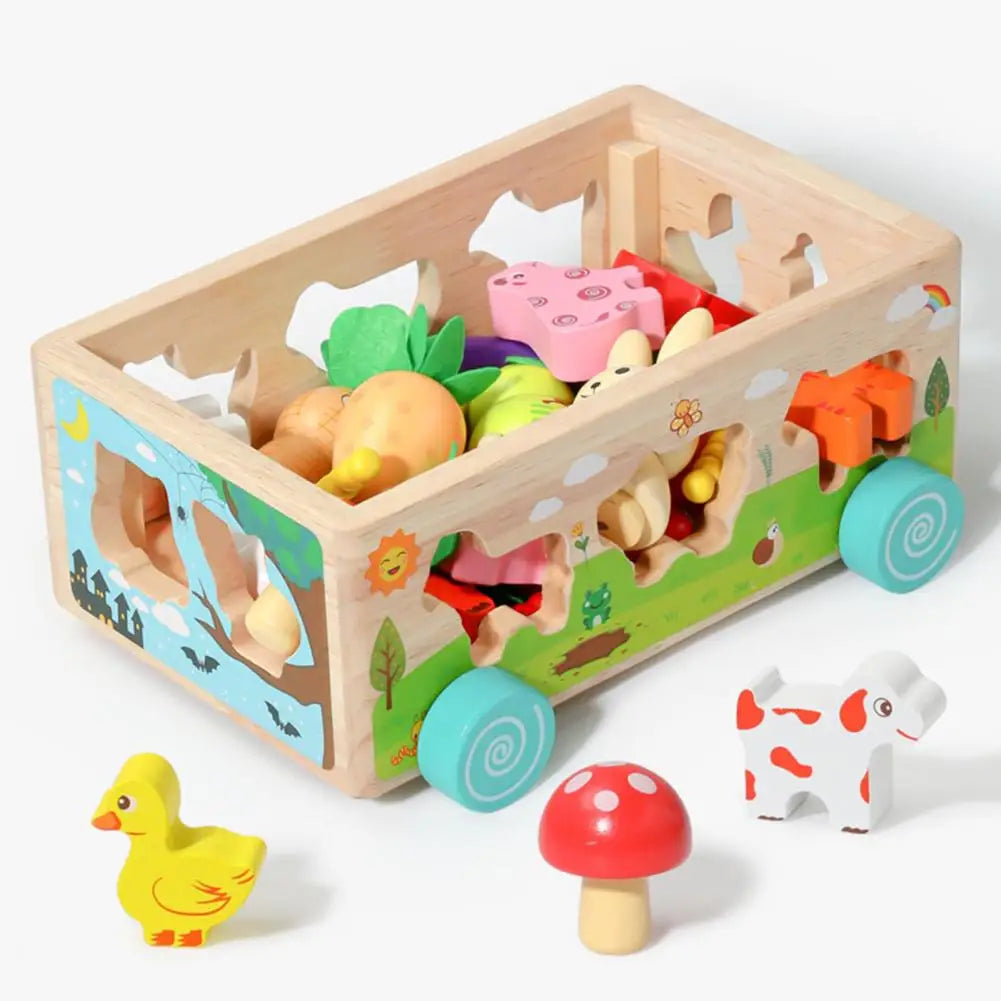 Wooden Animal and Vegetable Sorting Wagon – Educational Toy for Toddlers