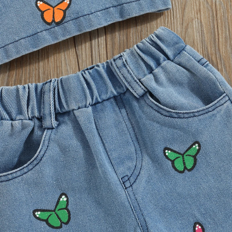 Flickset i denim med broderi – sommaroutfit i bomull