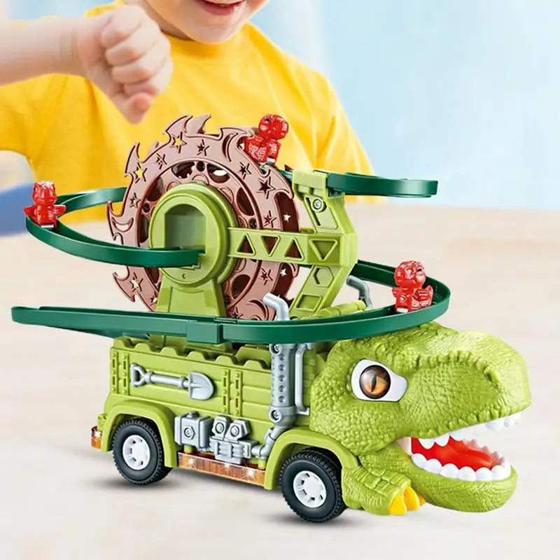 Dinosaurielastbil med rutschbana – Motorisk lek och äventyr
