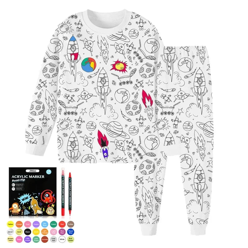 Barnpyjamas med färgläggning – kreativt pyjamas-set